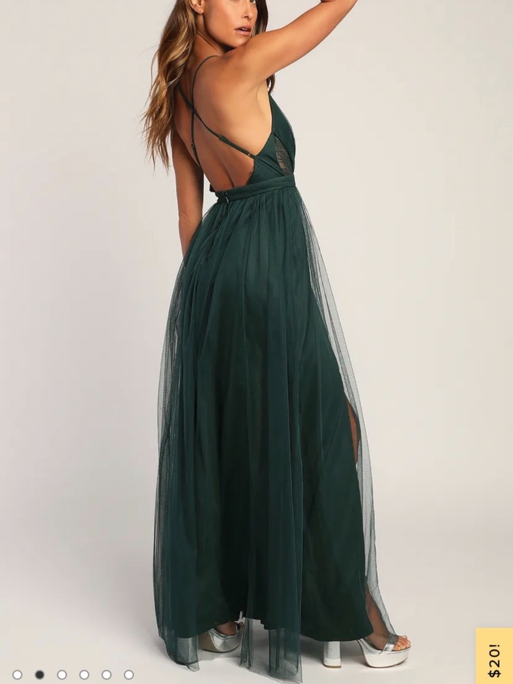 Lulus Dress Forever Impressing Dark Green Tulle Maxi Gown Prom Wedding Guest - Picture 3 of 16
